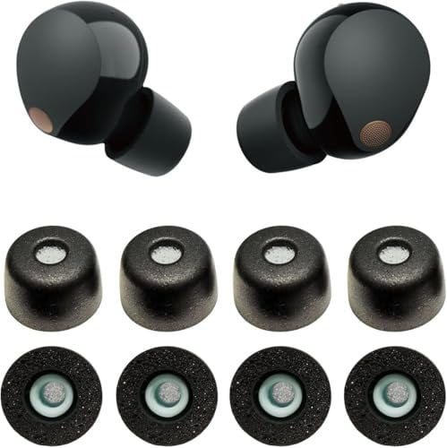 Memory Foam Eartips for Sony WF-1000XM5 WF-1000XM4 Earbuds Tips Replacement Fit in Charging Case Anti-Slip Soft Earphone Tips for WF-1000XM3 WF-SP900 WF-XB700 WI-1000X 4Pairs Black L
