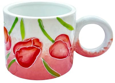 HUMOCHUSON Mug Grande Tazza Da Caffè A Forma Di Tulipano In Ceramica Dipinta A Mano Da 350 Ml - Rosa Tulipano