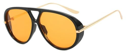 AVQXUY Lunettes de soleil pilote vintage pour femmes, verres miroir rétro, noir et jaune, couleurs acidulées,