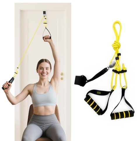 HLGO Set di Puleggia per Spalla con Cavo - Per Allenamento, Riabilitazione e Fisioterapia per Mobilità Articolare, Include Maniglie e Sistema di Fissaggio a Porta per Ginnastica Fitness