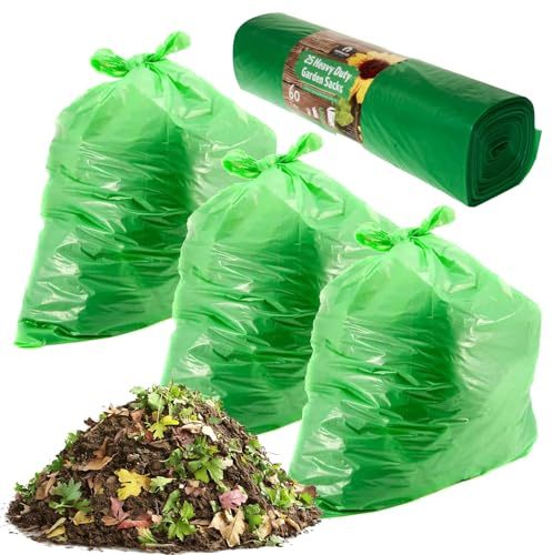 60L Multipurpose Strong Green Garden Waste Bin Liners For Home, Garden & DIY (25 Bags (1 Roll))