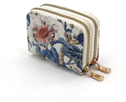 ZCLYHT Geldbörse Damen Klein Leder Kleines Portemonnaie Damen Mini Geldbeutel Mit Zipper Münzfach Kartenfächer Doppelreißverschluss, Kann Karten und Münzen Halten (Flower)