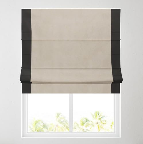 Soft Textured Ara Bordered Roman Blinds - Durable Fittings Easy Fit (Natural/Black 153cm)