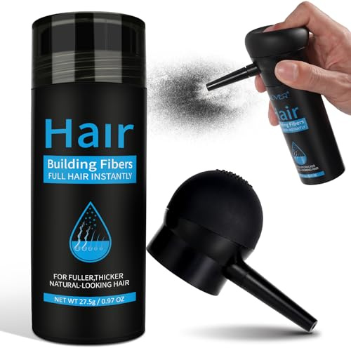 Haarfasern Streuhaar Schwarz 27.5g mit Präzisions-Applikator zur optischen Haarverdichtung bei feinem & lichtem Haar, natürliches Finish, Haarpuder für Frauen & Männer, sofort voller wirkender Look