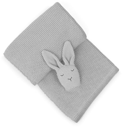 MYLILY Babydecke mit Hasen Kuscheltuch Grau – 100% Bio Baumwolle GOTS – Weiche Kuscheldecke für Baby & Neugeborene – Schmusetuch + Decke Set – Geschenkidee zur Geburt & Taufe