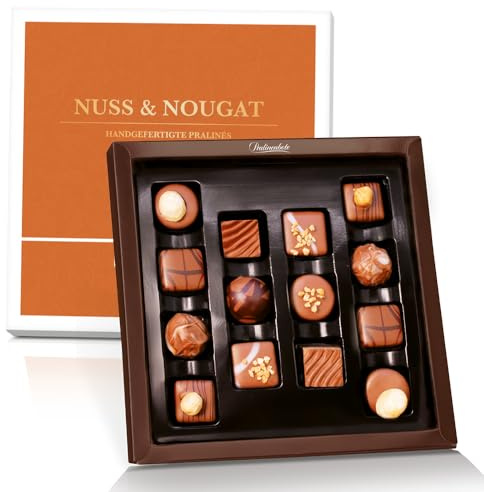 Pralinenbote Nuss & Nougat Pralinen | 14 handgemachte Premium-Pralinen ohne Alkohol | Edles Geschenk für Geburtstag Hochzeit Dankeschön | Frische Schokolade in Geschenkbox