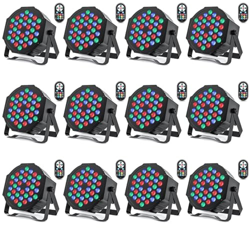 SKSBTF 12 Pack LED Par Strahler 36 LED Bühnenlichter, RGB Discolicht Partylicht 9 Modi mit Fernbedienung und DMX512 Steuerung, Scheinwerfer Beleuchtung für Bar Club Show Hochzeiten Weihnachten
