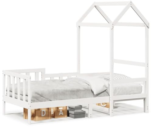 mtlskopl Tagesbett Kiefer massiv Weiß 80x200 cm, Gitterbett Kleinkind bis 6, Stauraumbett für Kinderzimmer/Gästezimmer