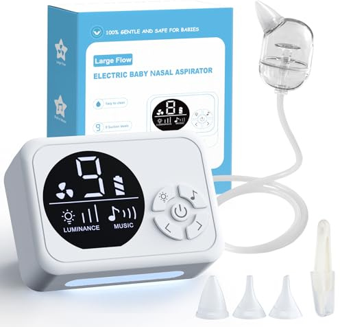 Fizzyo Mouche Bébé Électrique, Aspirateur Nasal Bebe avec 9 Niveaux d'Aspiration et 3 Embouts Silicone, Rechargeable Nettoyeur de Nez avec Musique et Lumière Apaisante pour Nouveau Nés Tout-Petits