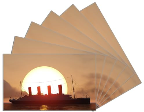 Wallario 6er Set Frühstücksbrettchen aus Glas, Glasunterlage, Glasbrettchen Ozeandampfer im Sonnenuntergang, Größe 14 x 23 cm, Sicherheitsglas