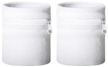 BTACGWP Schweißband Handgelenk mit Reißverschluss, 2 Stück Weißes Handschweißband als Handgelenktasche Herren, schwitzfester Armband mit sicherem Fach für Jogging Zubehör & Outdoor (Weiß)