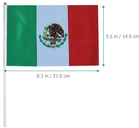 Petits Drapeaux du Mexique à Bâton à Main, 50 Pièces, Polyester | Lot de 50, Support en Plastique, pour Festivals et Événements Historiques