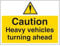 vsafety Schilder 67028bf-r Caution schwere Fahrzeuge Drehen Ahead Achtung Building Sign, 1 mm starrer Kunststoff, Landschaft, 400 mm x 300 mm, schwarz/gelb