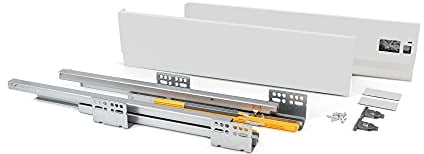 Emuca - Schubkastengarnitur für küche oder badzimmer mit Vollauszug und integriete Dämpfung, Höhe 138mm und Tiefe 350mm, Weiß