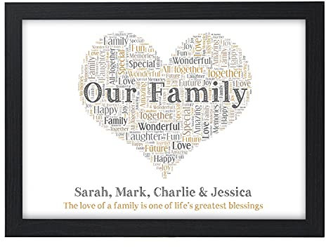 Personalised Our Family Love of a Family Life's Greatest Blessings Gift Heart Print Keepsake Our Family Present - A5, A4, A3 Prints and Frames