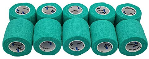 PintoMed - Venda Cohesiva - 10 x VERDE - 10 rollos x 5 cm x 4,5 m estirado - Vendaje autoadhesiva elástica y flexible, Cinta adhesiva, Vet Wrap, Tape, Primeros auxílios y lesiones