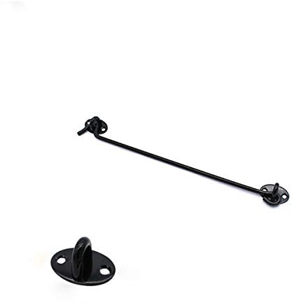 12 Inch Stainless Steel Black Cabin Hook Latches and Eye Hooks, Cabinet Door Hooks Window Hooks, Open Garden Gate Locks, Door Window Locks Bolts with Mounting Screws, 1 Pcs.