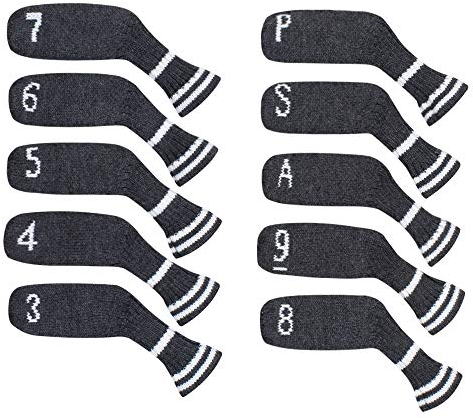 10 Pcs Knitted Golf Iron Covers Cuteness Socks Shape Washable & Durable Club Head Protector Stain and Scratch Resistant (Dark Grey)