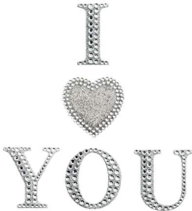 Pebble Eleven I (Heart) You Diamante Sign Glitter Silver Self Adhesive Large Love Letters DIY