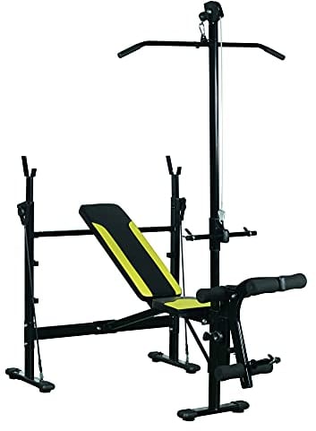 HOMCOM Panca Multifunzione Stazione Fitness con Schienale Regolabile su 3 Livelli, Supporto Gambe e Barra Superiore, 175x110x202cm, Nero