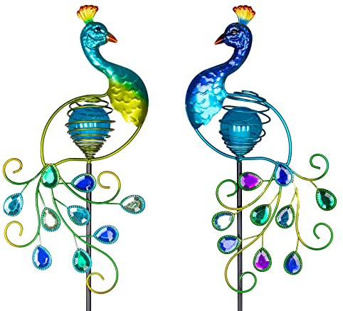 Viveta Garten-Solarleuchten dekorativ, 2 Stück Metall Pfau Solarleuchten Pfau für Außen Garten Terrasse Hof Rasen Dekorationen