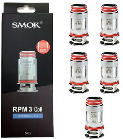 Smok RPM3 Meshed coil 0.15ohm (DL, 40-80W) Fit for SMOK -Nord GT Kit/Nord 5 Kit/RPM 100 Kit/RPM 5 Kit/RPM 5 Pro Kit/RPM 85 Kit/RPM 85/100 Pods/Nord 5 Pods/RPM 5 Pods- 5 pcs No nicotine