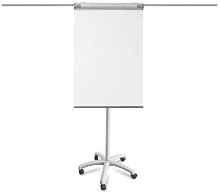 MOB Flipchart Ständer Whiteboard fahrbar mit Rollenfuss Ständer 67x105cm | Höhenverstellbar bis 210cm, Beschreibbar, Trocken abwischbar, magnetisch Flip Chart mit Magnettafel rollbar & Armen Piranha