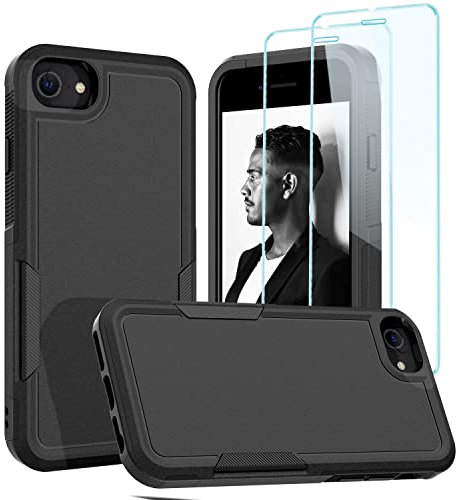 Jeylly for iPhone SE 2022/2020 Case, iPhone 7/8 Case with [2 Pack] Screen Protector, Shockproof Heavy Duty Full Body Rugged Hybrid Hard PC+Soft TPU Bumper Drop Protective Cover for iPhone SE, Black