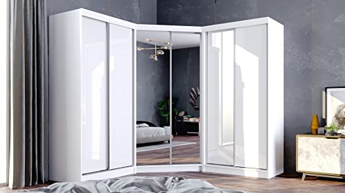 Marlux-Meble Paris Garderoben Set 232 cm mit Schwebe & Schiebetüren Hochglanz Kleiderschrank Set Hochglanz Schlafzimmerschränke Dielenschränke Systemschränke 1xEckschrank+2xKleiderschränke 100cm