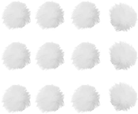 Faux Fur Pom Pom Ball 12pcs White Pom Poms DIY Fur Pompoms White Flauschige Pompom Bälle mit Gummiband für Hüte, Taschen, Schlüsselanhänger, Schuhe, Schals, Accessoires (White)