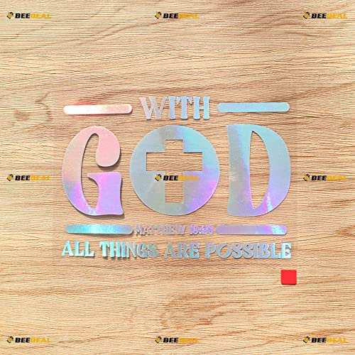 Matthäus 19:26 mit Gott sind alle Dinge möglich Christliche Bibel Jesus Kreuz Sticker Aufkleber Vinyl - Holografisch Irisierend 15,2cm - Kein Hintergrund Konturschnitt für Auto Boot Laptop