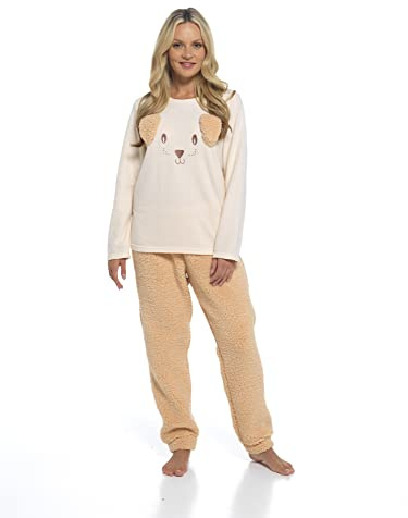 Daisy Dreamer Womens Sherpa Fleece Pyjama Set Ladies Loungewear Pyjamas Warm Soft Fleece Pj Lounge Sets, Sausage Dog Medium