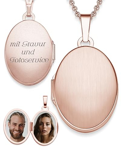 Medaillon oval zum Öffnen für Bilder Rosegold | Kette Damen Medallion mit Bild | Foto Amulett Anhänger antik vintage| Halskette Herzkette mit Gravur