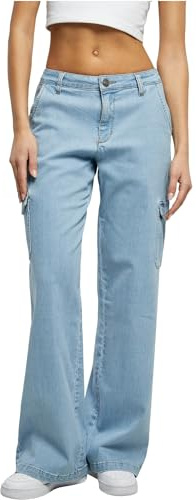 Urban Classics Damen Hose Ladies High Waist Straight Denim Cargo Pants Lighter Washed 31
