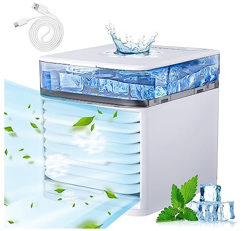 Aire Acondicionado Portatil Coche, Ultra Silencioso Mini Enfriador, 3 Velocidades Ajustables Ventilador De Frio, para El Hogar, La Oficina, El Dormitorio, La Cocina