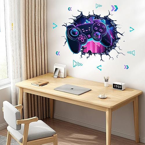 SUPERDANT 3D Break Onsoles Wall Sticker Cyberpunk Vinyl Wall Decal Peel and Stick for Bedroom Playroom Gaming Room Birthday Baby Shower Party Wall Decor