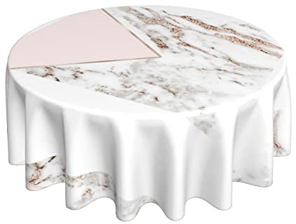 Wachstischdecke Blush Pink Geo – Roségoldener Marmor Rund Wachstischdecke Pflegeleicht Wachstuch 152Cm Für Garten Terrasse Outdoor