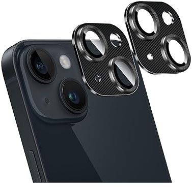 Lutree 2 Piezas Cristal Vidrio Templado Protector de Cámara para iPhone 15/iPhone 15 Plus,Dureza 9H Sin Burbujas Anti-Arañazos Aleación de aluminio Protector Lente Cámara-Negro