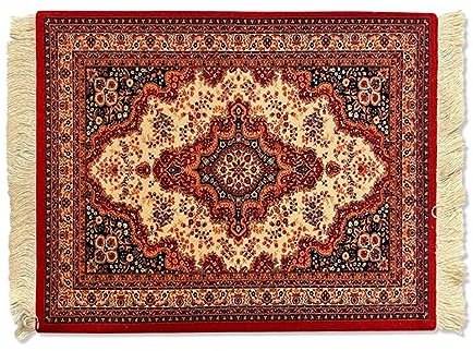 Jolitee Persian Mouse Pad - Luxury Ergonomic Carpet Mouse Mat Rug Oriental Design - 10x7 inches Fringed Multi-Functional Desk Accessory - Non-Slip Rubber Base (Red Quad)