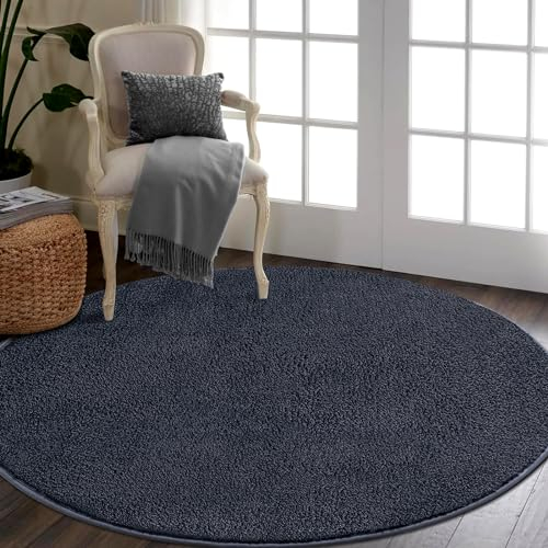 RTBQJ-AT Teppich Rund, Teppich Flauschig Waschbar Rugs for Living Room, Teppich Wohnzimmer Schlafzimmer Rund Weich Area Rugs Ø 80 cm, Grau