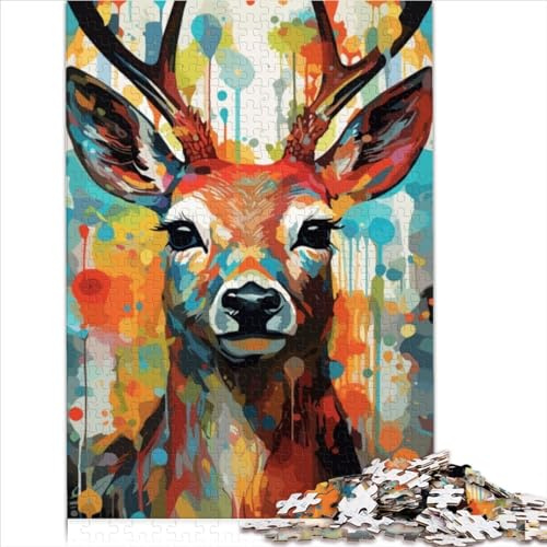 Funny Puzzles 1000 Piece Jigsaw Puzzles for Adults Kids Deer Abstract Art Painting Wooden Puzzle for Adults & Children Gift for Adults and Kids 1000pcs(50x75cm)