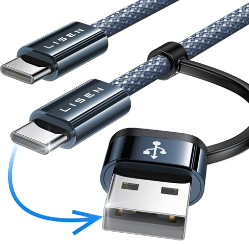LISEN 3-in-1USB C Kabel 60W PD 3.0, USB C Ladekabel mit USB Adapter, USB C auf USB Ladekabel schnellladekabel USB C iPhone 16 15, Samsung Galaxy S24, MacBook Pro/Air, iPad Pro, Android, 1M