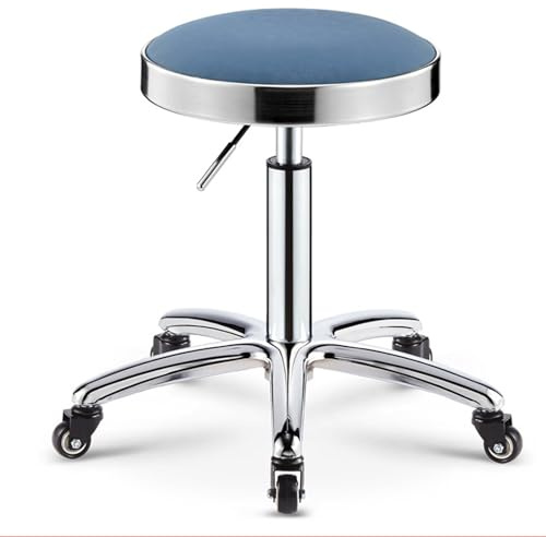 Robuster Drehhocker mit Stahlring und Rollen, höhenverstellbar, PU-Leder, Bürostuhl für Schlafzimmer, Laden, Theke, Salon, Waschtisch, Spa, Massage, Schönheitsschreibtisch (blau)