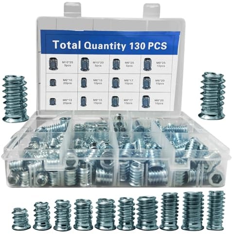 130 PCS tuerca hexagonal embutida,M6/M8/M10 Tuercas para Madera, Hexagonal Tuerca en Acero Galvanizado, Tuercas de Inserción para Muebles de Madera