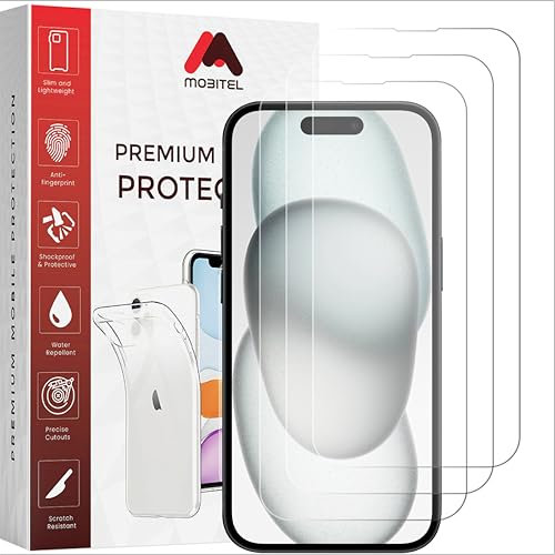 Mobitel 3-Pack Screen Protector for iPhone 15 Pro Max,15 Plus & iPhone 16 Plus 9H Hardness 6.7-Inch Tempered Glass Case-Friendly Protector, Anti-Scratch, Anti-Bubble with Easy Installation, HD Clear