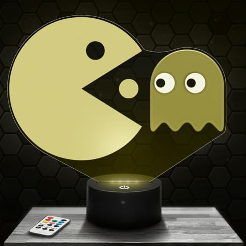 Lampephoto.fr Nachttischlampe Pac M Dekoration Jungenzimmer Gaming Gamer Videospiele Geschenkidee Pac M Schreibtischlampe Jugendzimmer originell, für Weihnachten.