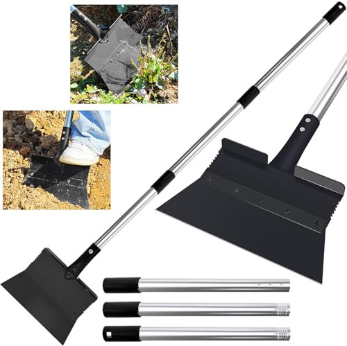 Pelle de nettoyage multifonctionnelle de 28 cm avec manche, outil de jardinage pour enlever les mauvaises herbes, grattoir avec manche pour enlever la mousse, le désherbage et la mousse, le nettoyage