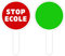 RAQUETTE STOP ÉCOLE/VERT. PALETTE DE SIGNALISATION STOP ÉCOLE/VERT. RAQUETTE CIRCULATION DU PUBLIC. PANNEAU SIGNALISATION AIDE AU TRAFIC. PANNEAU K10