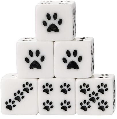 bnsggl Sechsseitige Würfel Mit Quadratischen Ecken Großpackung Mit 6 16-mm Würfeln Mit Cartoon Muster Und Pfotenpunkt Für Erwachsene Und Kinder