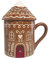 Divas World Tasses de Noël en céramique en forme de maison en pain d'épices et de nain de pain d'épices avec couvercles, poignée - Pots à café et à biscuits festifs - Mignon et esthétique, passe au